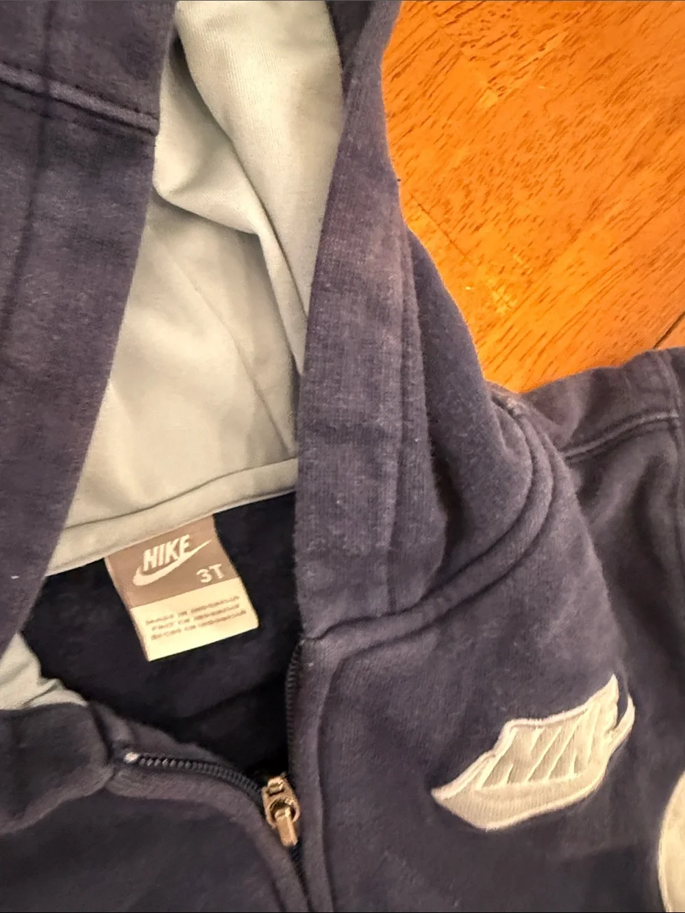 Nike Kids Navy and Light Gray Zip-Up Hooded Sweatshirt